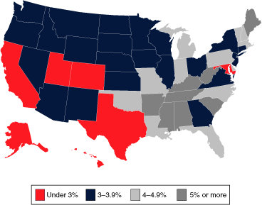 Map linked to data in table format.