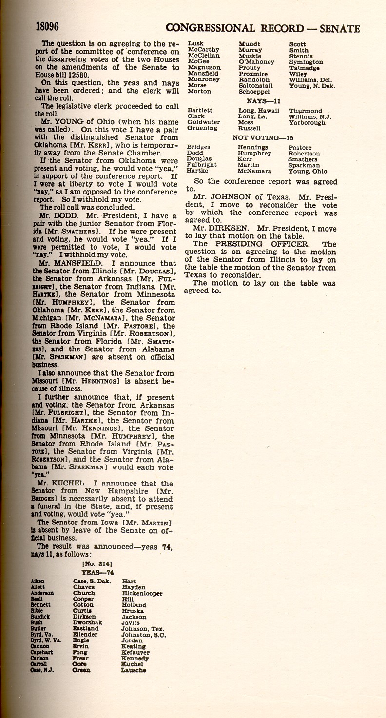 1960 Senate tally sheet